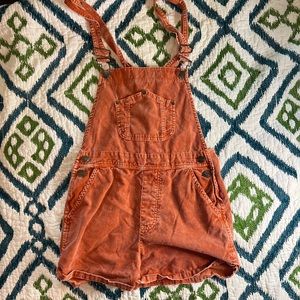 Sunset Orange Corduroy Overall Shorts